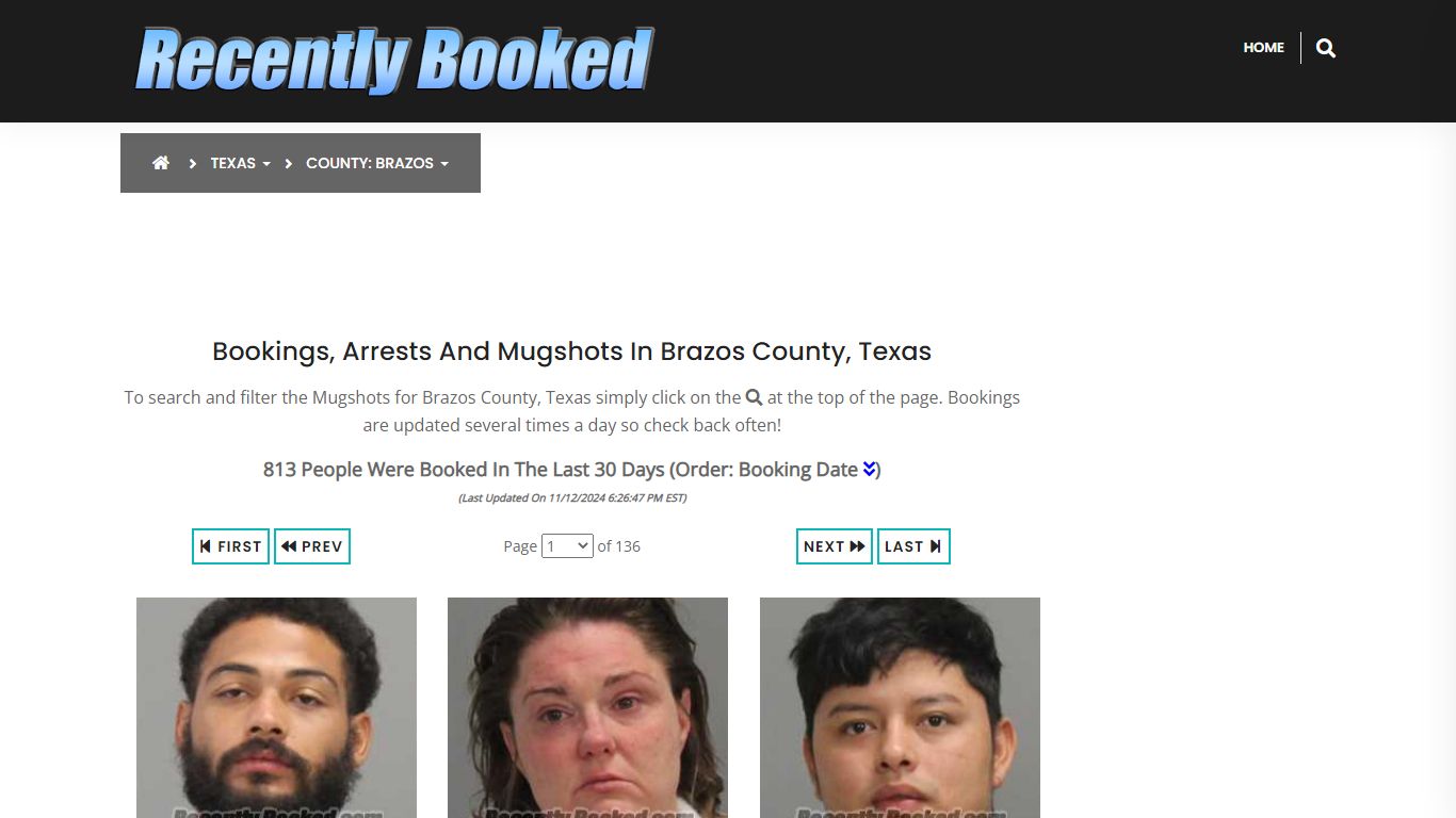 Bookings, Arrests and Mugshots in Brazos County, Texas - Recently Booked