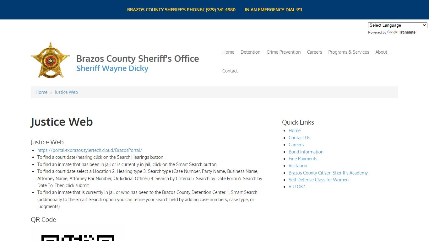 Justice Web | Brazos County Sheriff's Office